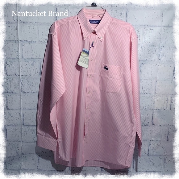 Nantucket Brand Mens Pink/White Stripe Button Down - Picture 3 of 7